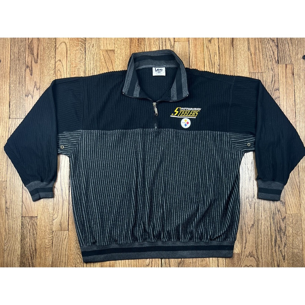 Vintage‎ Pittsburgh Steelers 1/4 Zip Pullover Sweater Men's Pinstripe Sz XL